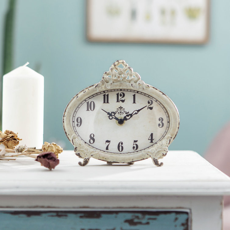 Ophelia & Co. Analog Quartz Tabletop Clock in Distressed White